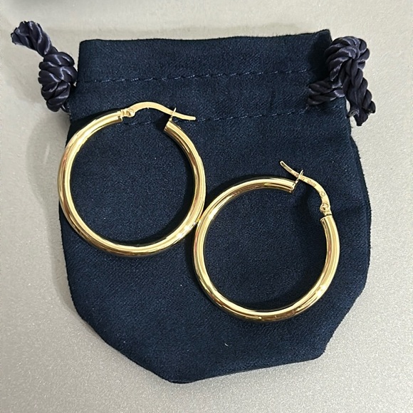 14K Solid Italian Gold Hoops - Picture 6 of 14
